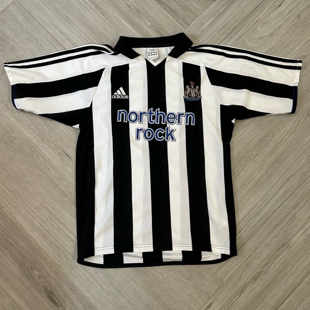 Adidas Black and White Striped Newcastle United Jersey Men's Small